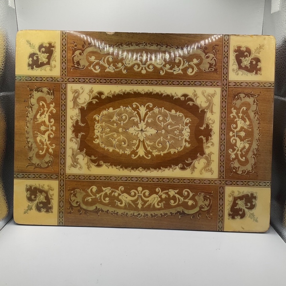 Vtg MCM Italian Inlaid Side Table With Jewelry Music Box Ornate No Legs/Music